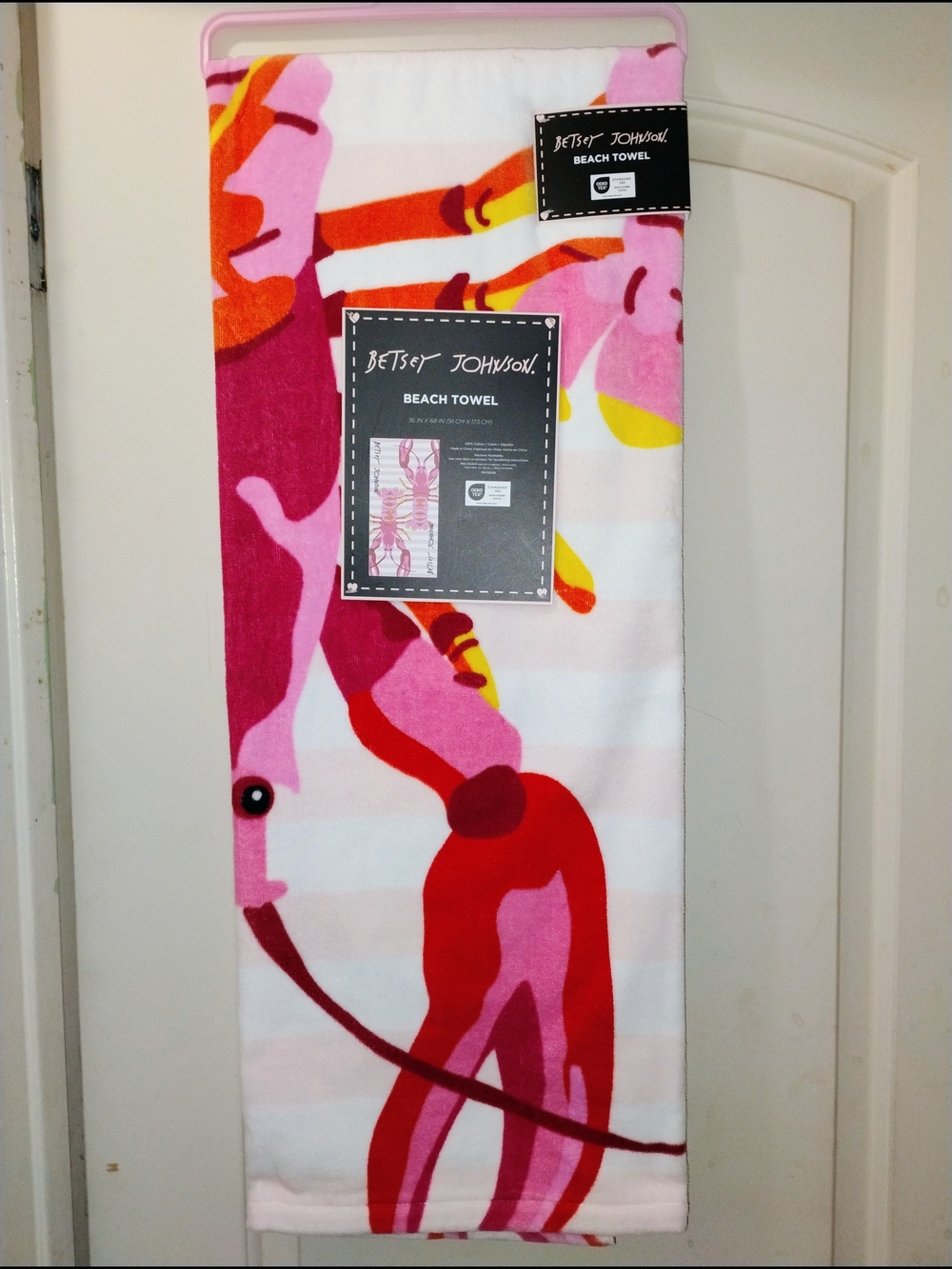Betsey Johnson Pink Red & Yellow Lobster-Print Beach Towel